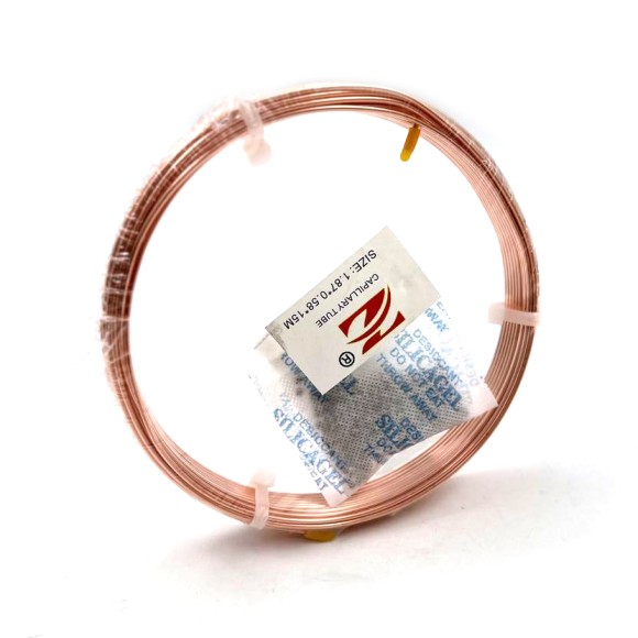 Труба капиллярная медная 0,71 х 1,87мм. толщина стенки 0,58мм. (R134, 1 бух., 15м.)