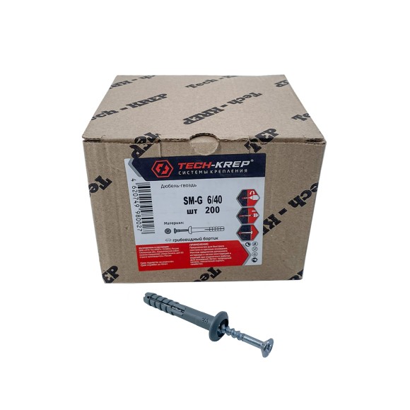 Дюбель гвоздь гриб. 6х40 (SM-G) Тех-креп (комплект 200 шт)