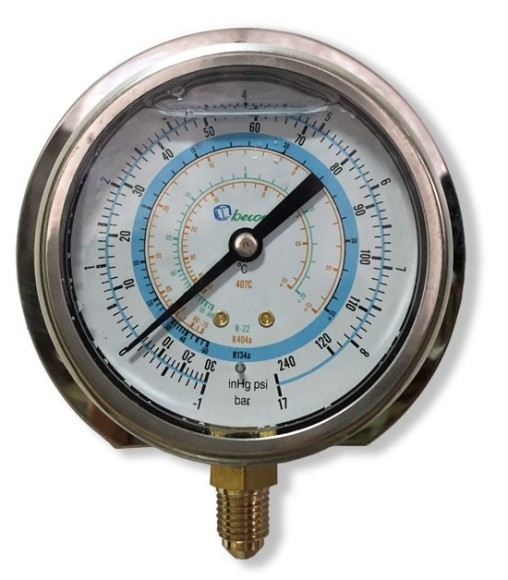 Мановакуумметр с глицерином, 80 мм (R22; R134a; R404A; R407C; R507) Becool BCJL-NG-80