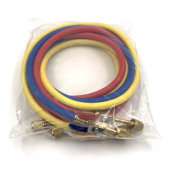 Набор шлангов с вентилями 3шт 180см (R-12, R-22, R-134a) FavorCool E-372RYB-B